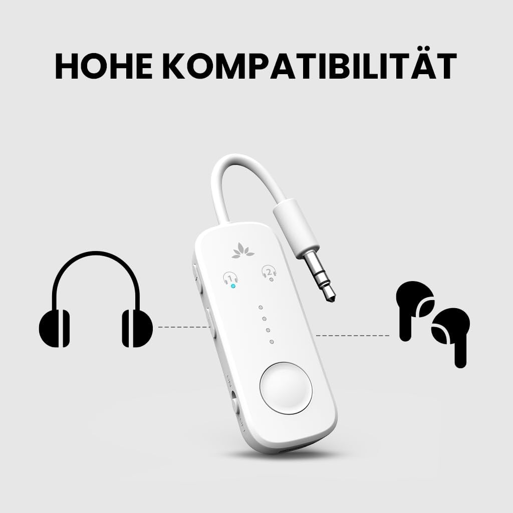 Avantree Relay - Premium Flugzeug Bluetooth 5.3 Adapter für alle Kopfhörer, apt-X geringe Latenz, un