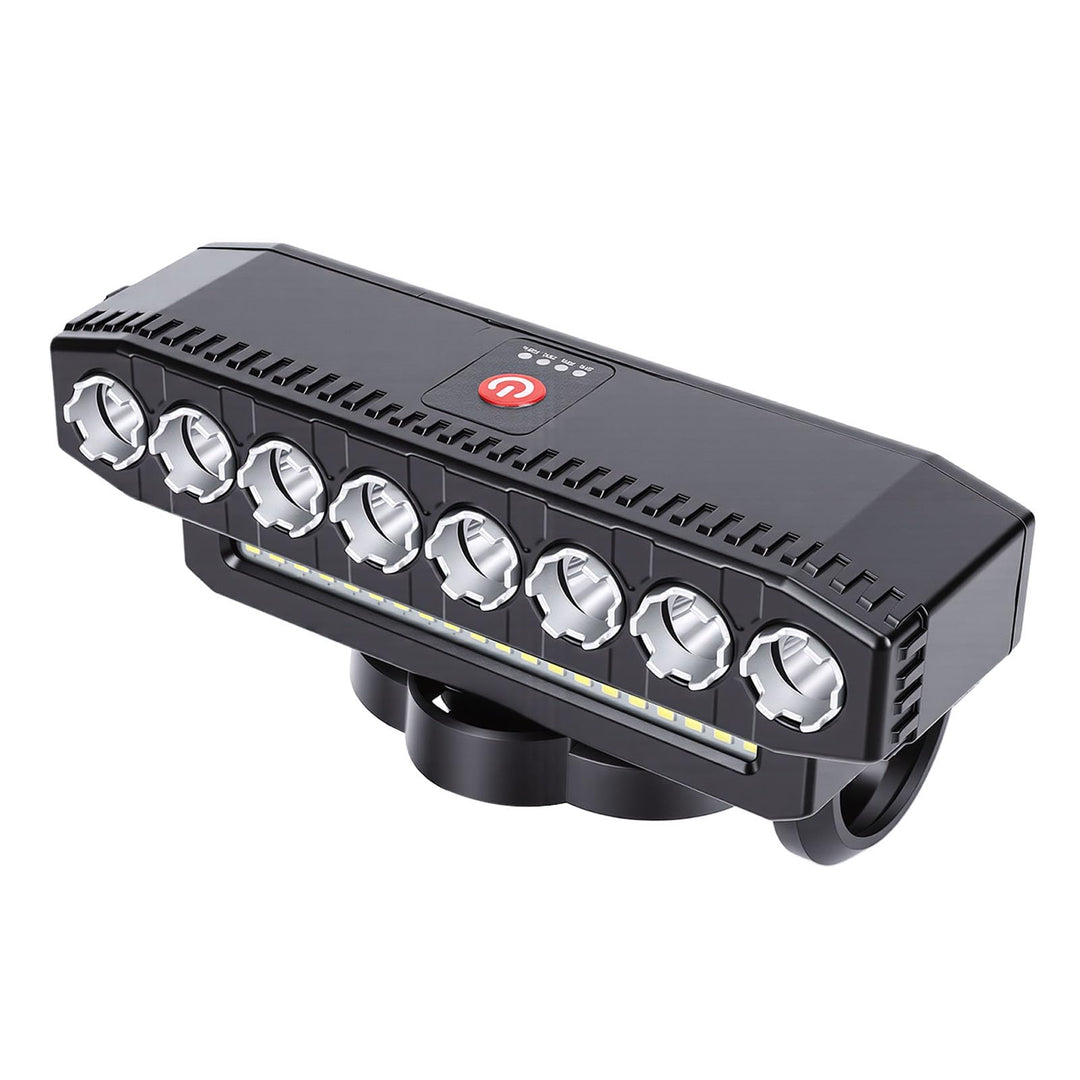 Tbest Fahrradlicht, Wiederaufladbarer USB-Scheinwerfer mit Hupe, 8 LEDs, Superhell, 6 Modi, 4000 MAh