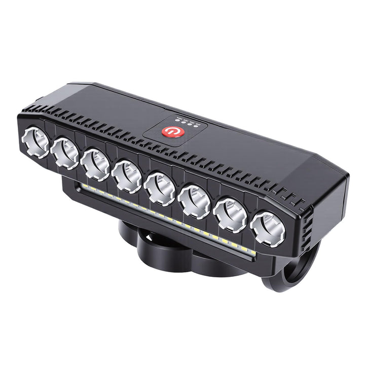 Tbest Fahrradlicht, Wiederaufladbarer USB-Scheinwerfer mit Hupe, 8 LEDs, Superhell, 6 Modi, 4000 MAh