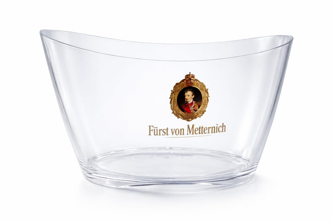Fürst von Metternich Flaschenkühler/Getränkekühler 40 cm breit – transparenter Sektkühler mit Logo