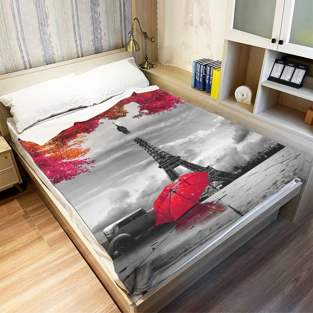 Violetpos Dick Decke Weich Wärme Gemütlich Flanell-Fleece Sofadecke Deckeldecke Paris Eiffelturm Red