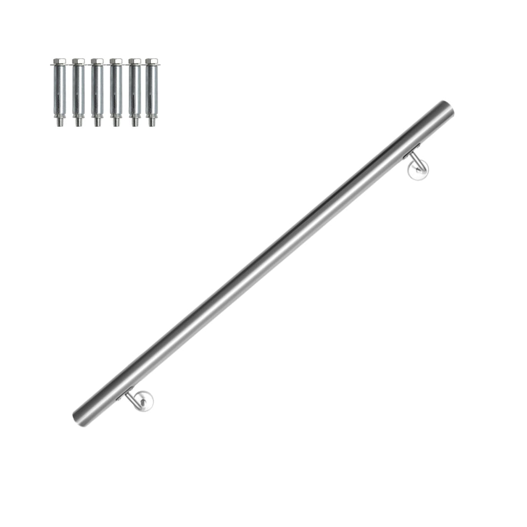 Edelstahl Handlauf 100cm, Treppengeländer mit Wandhalterung und Endkappen, Wandhandlauf Geländer für