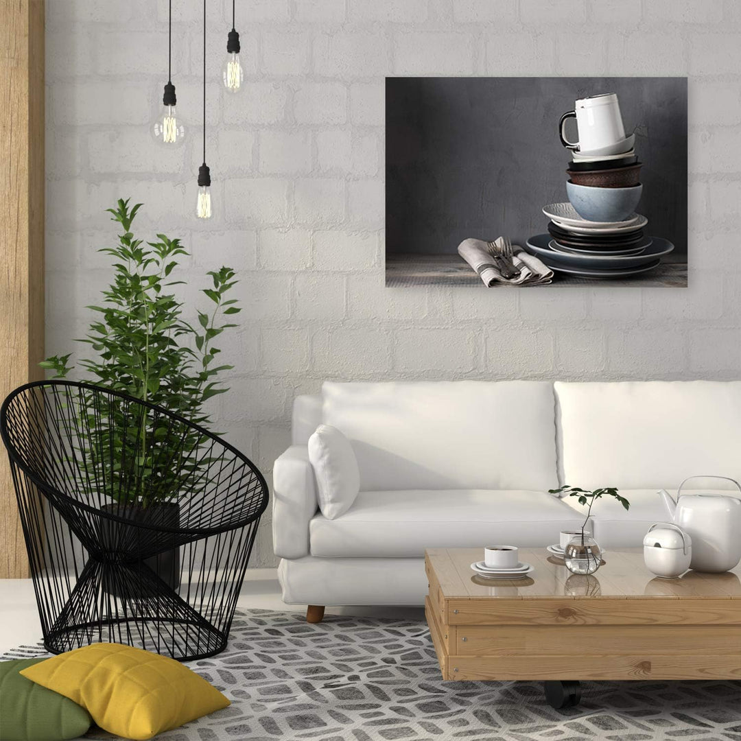 Feeby Wanddeko für Küche Leinwandbild Kunstdruck rustikal Grau 90x60 cm M14324 90x60 cm, M14324 90x6