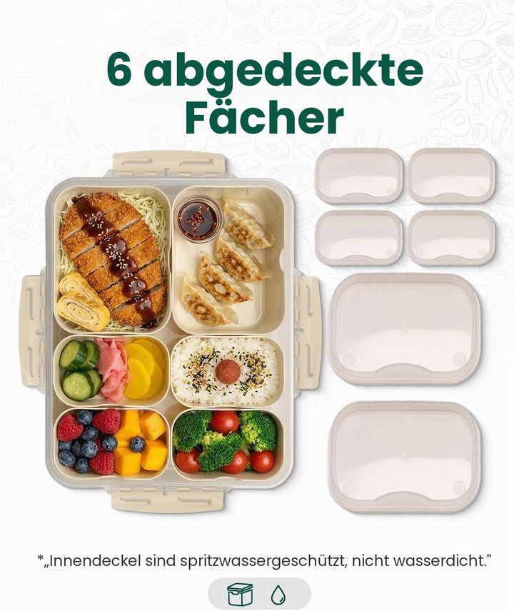 GIRAFFYCO Tragbare Snackbox mit isolierter Kühltasche & Kühlakku, 6 herausnehmbare Fächer mit Einzel