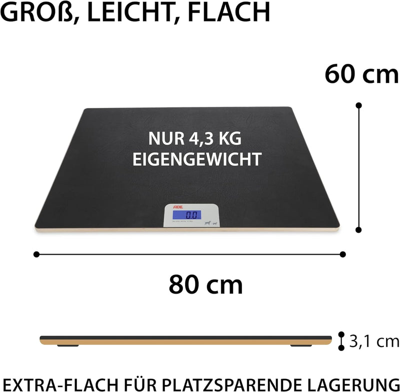 ADE Digitale Tierwaage bis 100 kg | grosse Hundewaage XL | extra leicht und flach | pfotenfreundlich