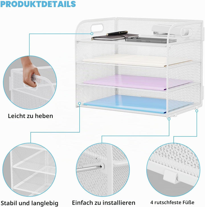 Marbrasse Schreibtisch Ablagen Organizer,4-Stufige Brief Papier Ablage mit Griff,Metall Gitter Desig