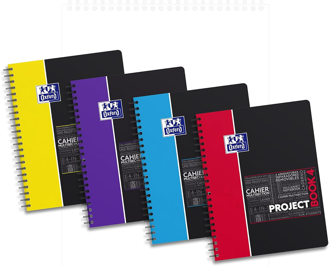 Oxford Projectbook A4 Studium Collegeblock kariert 100 Blatt, 5 Stück mit 4 Farben Projectbook karie