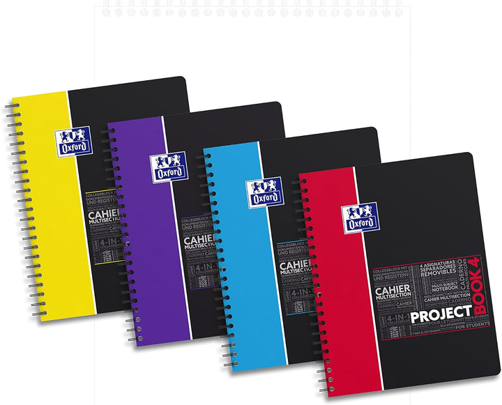 Oxford Projectbook A4 Studium Collegeblock kariert 100 Blatt, 5 Stück mit 4 Farben Projectbook karie