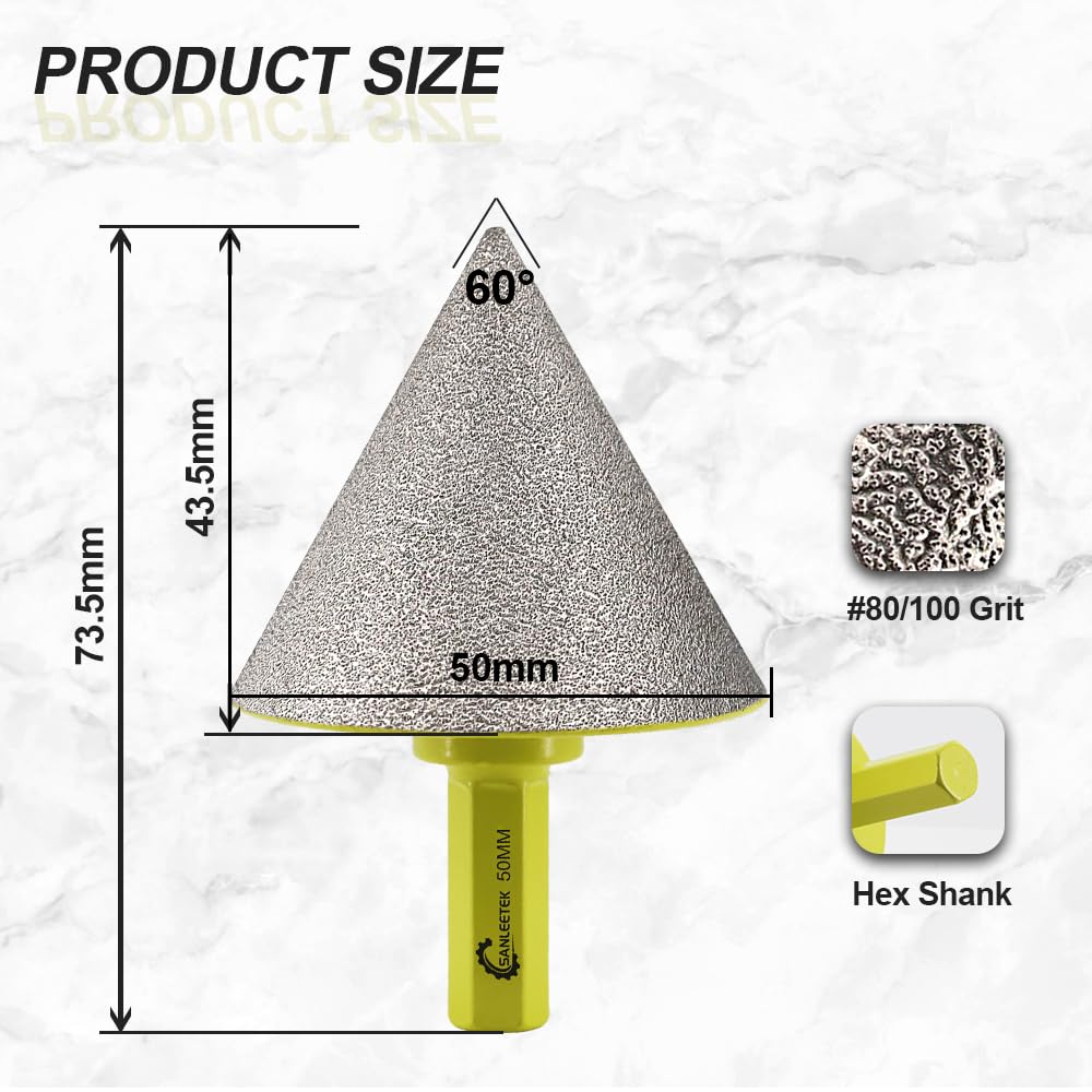 Diamant Fasenbohrer 50mm Fliesenfräser SANLEETEK - Anfasen, Formen, Vergrössern und Schleifen von Lö