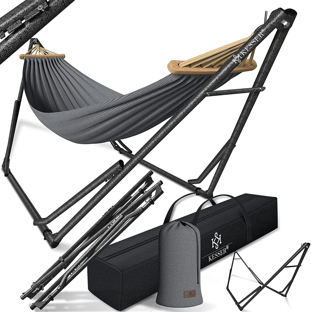 KESSER® Hängematte Vill mit Gestell Metall Faltbar verstellbar Stabiler Rahmen Indoor & Outdoor Mit