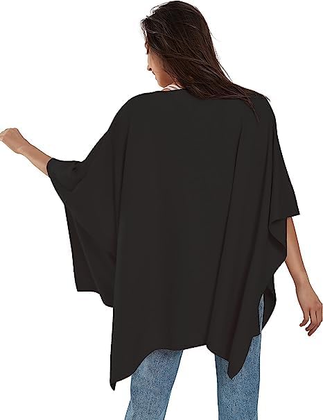 PULI Damen Pullover Poncho Elegant Viskose Strick Locker sitzend Poncho Schal Einheitsgrösse Schwarz