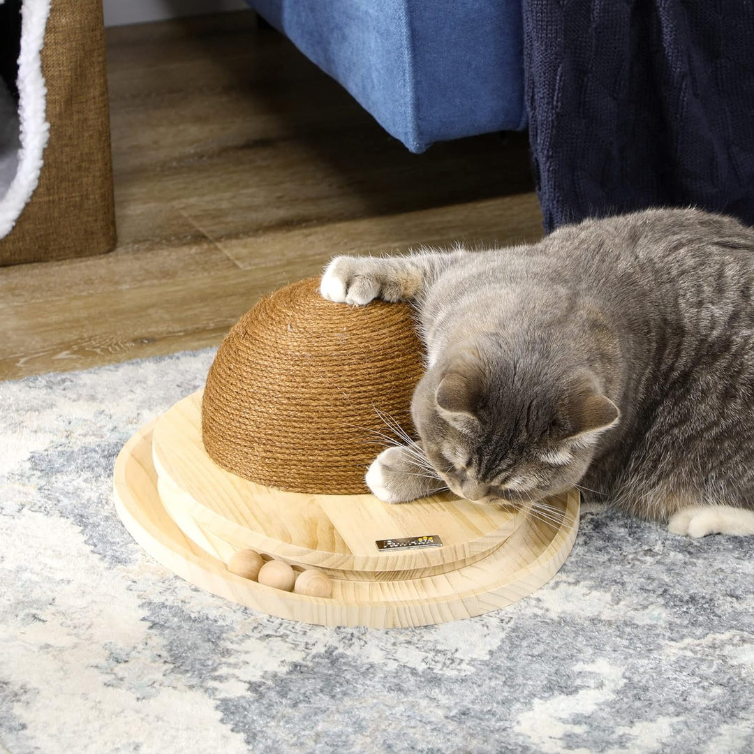 PawHut Interaktives Kratzspielzeug, 2-in-1-Design Katzenspielzeug mit Kugelbahn und Kratzbrett, Krat