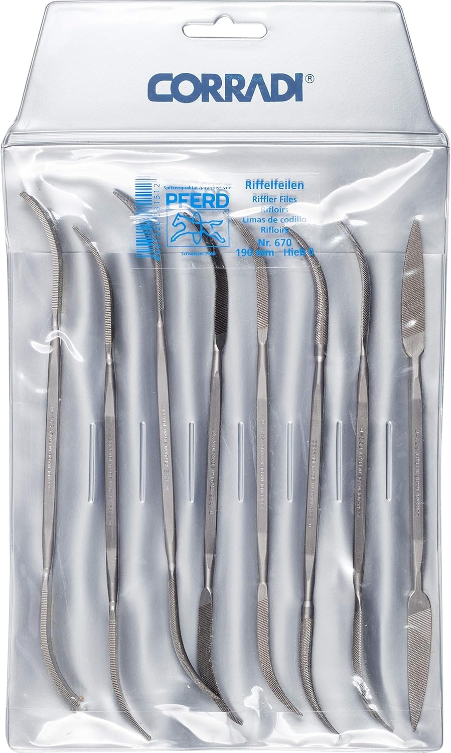 CORRADI-Riffelfeilen-Set, 8-teilig, Schweizer Hieb 0, 190mm, 19506702 – Für die grobe Präzisionsbear