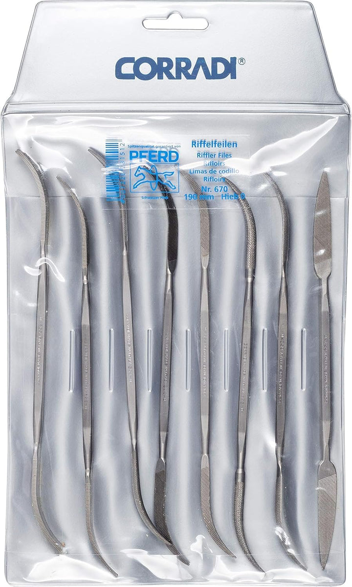 CORRADI-Riffelfeilen-Set, 8-teilig, Schweizer Hieb 0, 190mm, 19506702 – Für die grobe Präzisionsbear