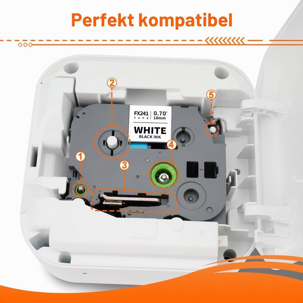 3x Labelwell kompatibel 18mm für Brother TZe-FX241 Flexibel Schriftband Schwarz auf Weiss Laminiert