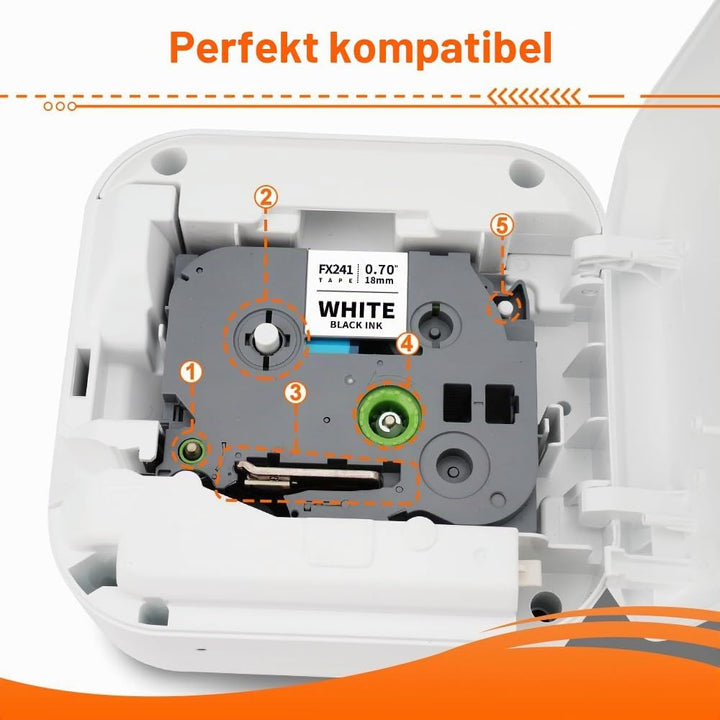 3x Labelwell kompatibel 18mm für Brother TZe-FX241 Flexibel Schriftband Schwarz auf Weiss Laminiert