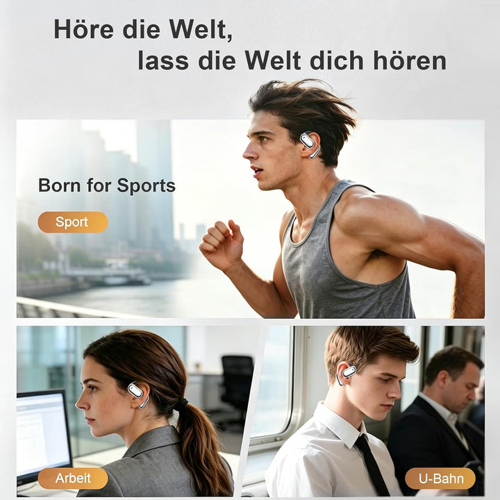 Open Ear Kopfhörer Bluetooth 6.1 KI 50 Std Sport Kopfhörer mit Bequem Flexiblem Ohrhaken 4 ENC Mic D