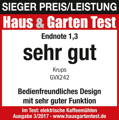 KRUPS GVX212 Kaffeemühle | mit Mahlgrad- Und Tassenzahlauswahl | Scheibenmahlwerk aus Edelstahl | 22