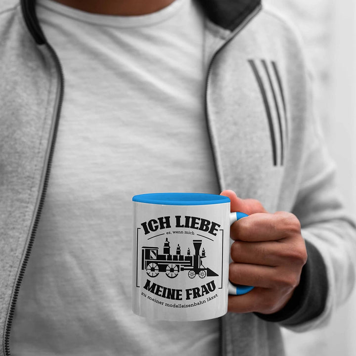 Trendation - Lustige Modelleisenbahn Tasse Geschenk für Eisenbahner (Blau), Blau