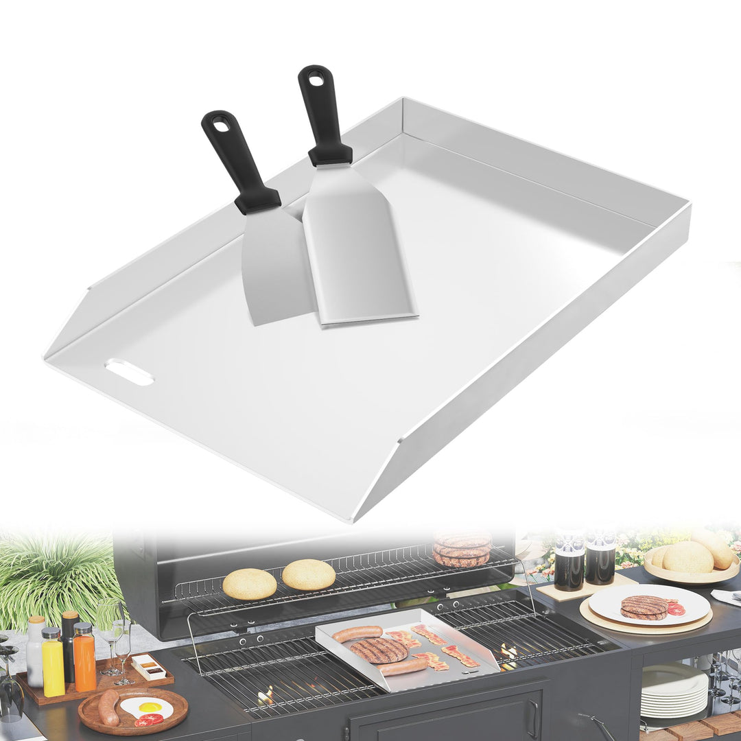 YRHome Plancha Grillplatte 30x45x4cm - 4mm Edelstahl Grillblech für Gas & Holzkohle, mit Grillspacht
