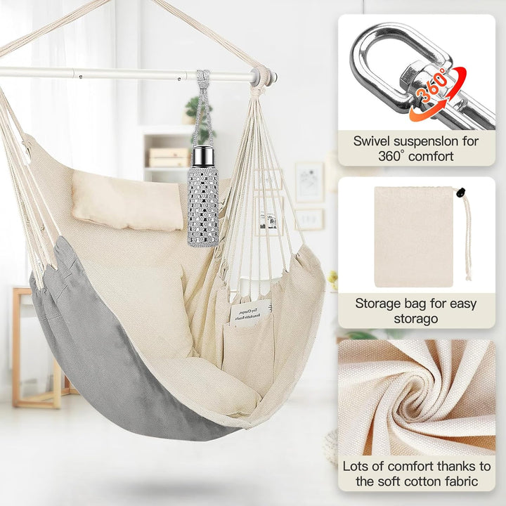 Hängesessel Hängeschaukel Hängestuhl mit 3 Kissen & Tasche, Übergrosser Hängesessel Kinder & Erwachs