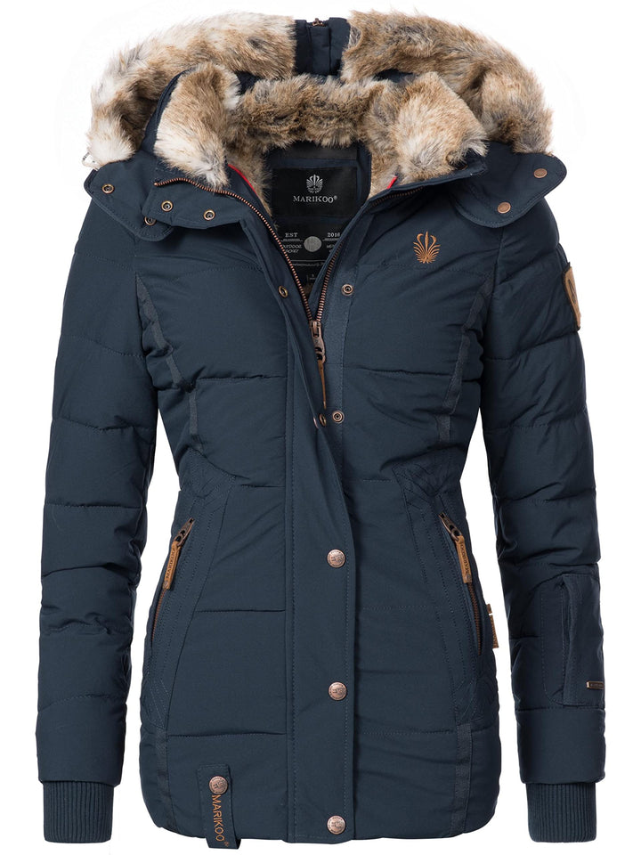 MARIKOO Damen Winterjacke warme Steppjacke mit Kunstfell Innenfutter Nekoo XS-3XL S Blau, S Blau