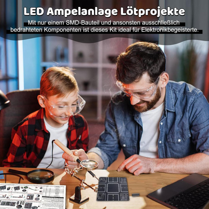 Verkehrsampel DIY Löt Bausatz, ElektoLoter LED Ampelanlage Lötprojekte mit Sound, STEM Ampel Elektro