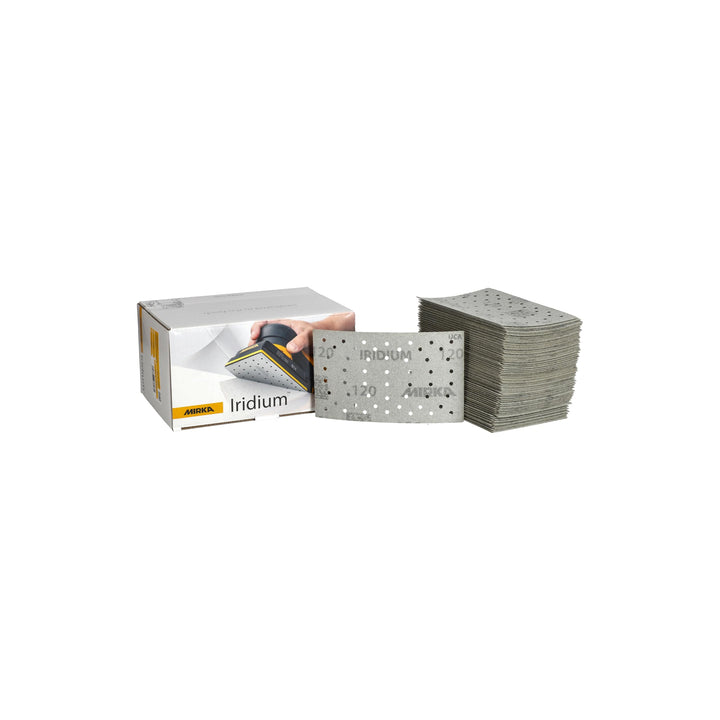 Mirka Iridium Premium-Schleifpapier 81x133mm Klett 54-Loch, Korn 120, 100 Stk / Zum Schleifen von La