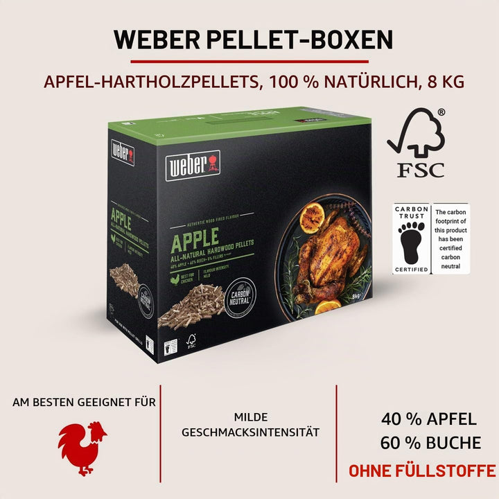 Weber Holzpellets - Apfelholz (8kg), perfekt zum Räuchern von Geflügel, 100% natürliche Holzpellets,
