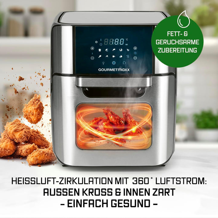 GOURMETmaxx Digitale XXL Heissluftfritteuse 12 Liter | Frittieren ohne Fett, Zubehör ist spülmaschin