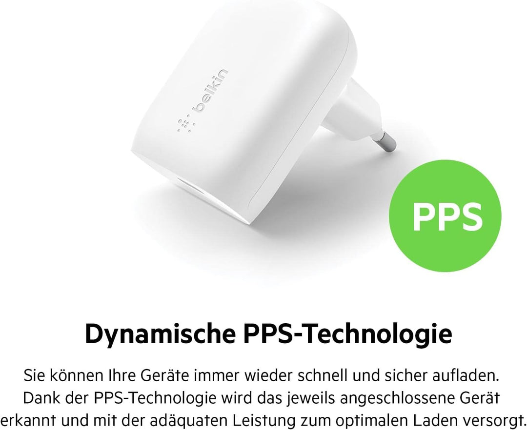 Belkin 30-W-USB-C-Ladegerät mit USB-C/Lightning-Kabel, PPS, PowerDelivery, USB-IF-zertifiziert PD 3.