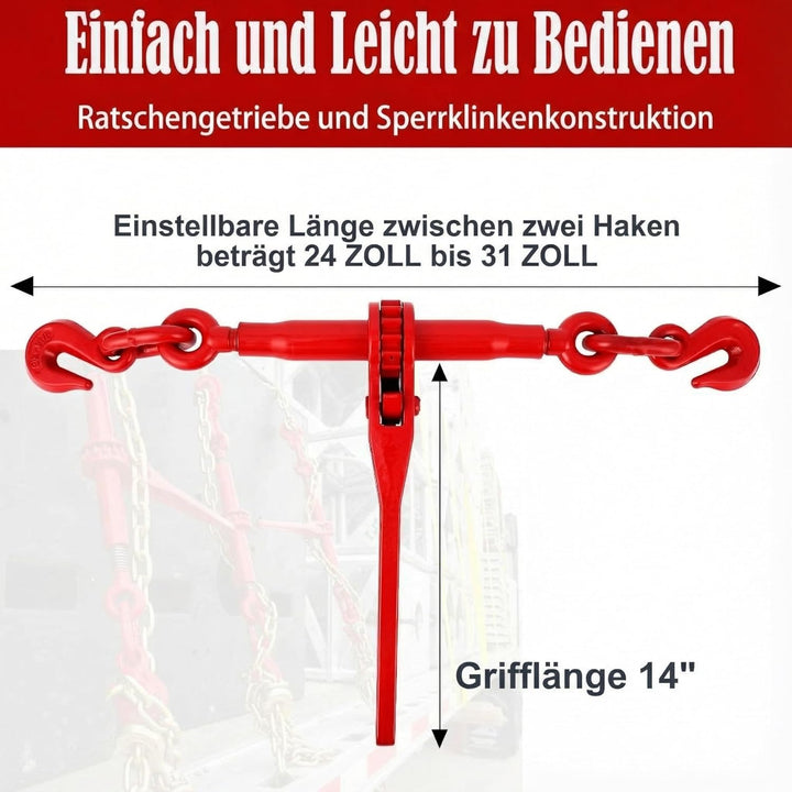 Kettenspanner-Set (3/8"-1/2"), 2 x 3 m (10 Fuss) 3/8"-Ketten und 2 Ratschenspanner,Ratschen-Kettenbi