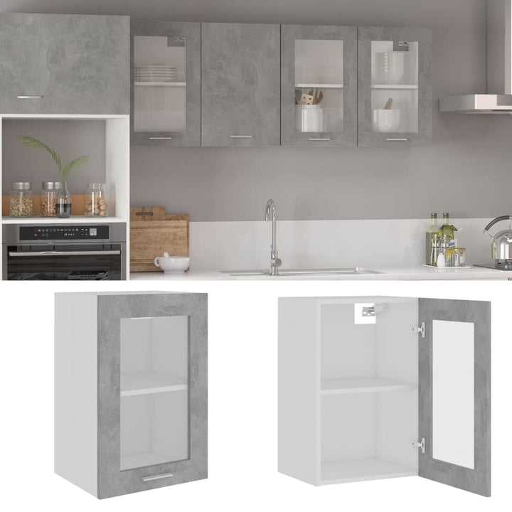 homiuse Hängeglasschrank Betongrau 40x31x60 cm Holz KüChenschrank HäNgeschrank KüChe Vorratsschrank