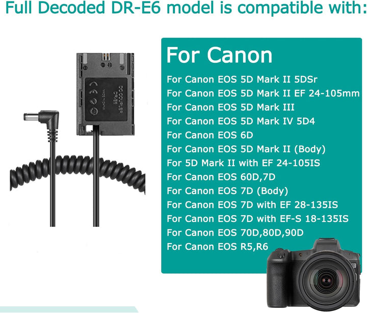NP-F Akku-Adapterplatte mit Dummy-Akku DR-E6 LP-E6 LP-E6N für Canon EOS 5D Mark II III 6D 70D 5DSR 7