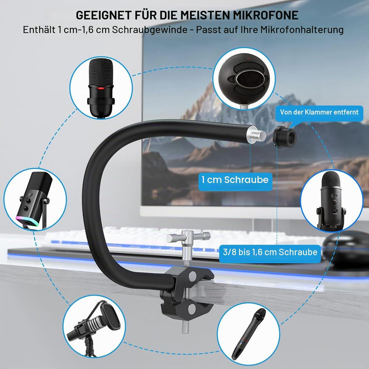 ZealSound Mikrofon Arm, 48cm/19zoll Schwanenhals Arm mit robuster Krabbenklemme für runde Rohre und