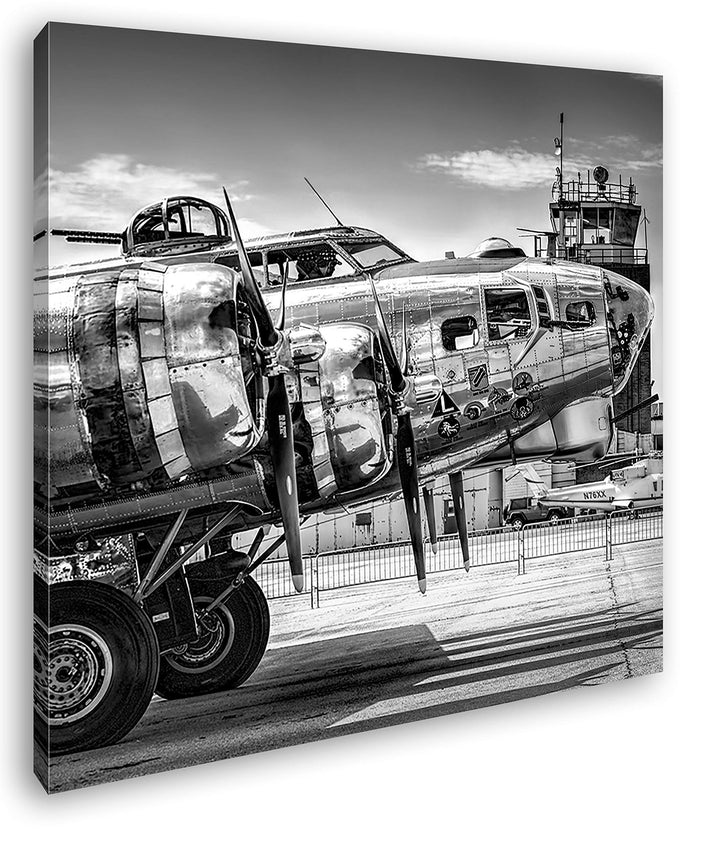 deyoli Silbernes Militär Flugzeug Format: 70x70 Effekt: Schwarz&Weiss als Leinwandbild, Motiv fertig