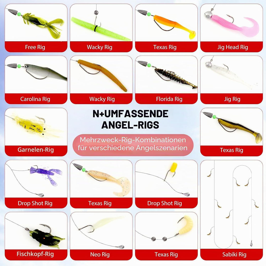 680 Stück Angelzubehör Set, Gemischt Angelköder Kit mit Köder Haken Angelzange Angelwaage für Zander