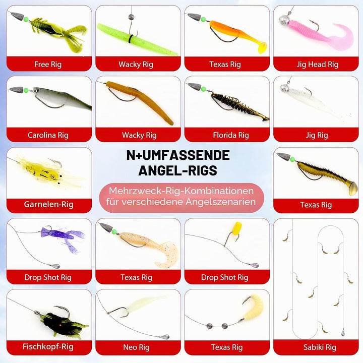680 Stück Angelzubehör Set, Gemischt Angelköder Kit mit Köder Haken Angelzange Angelwaage für Zander