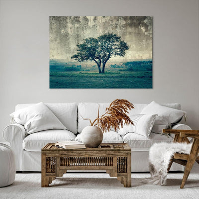 Bilder auf Leinwand 100x70cm Leinwandbild mit Rahmen Baum Natur Feld Gross Wanddeko Bild Schlafzimme