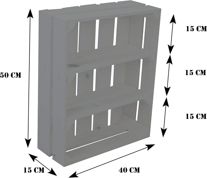 flache Obstkiste "Wilma" weiss mit zwei Einlegeböden / Zwischenbrettern ca 50x40x16cm/ Regalkiste Ge