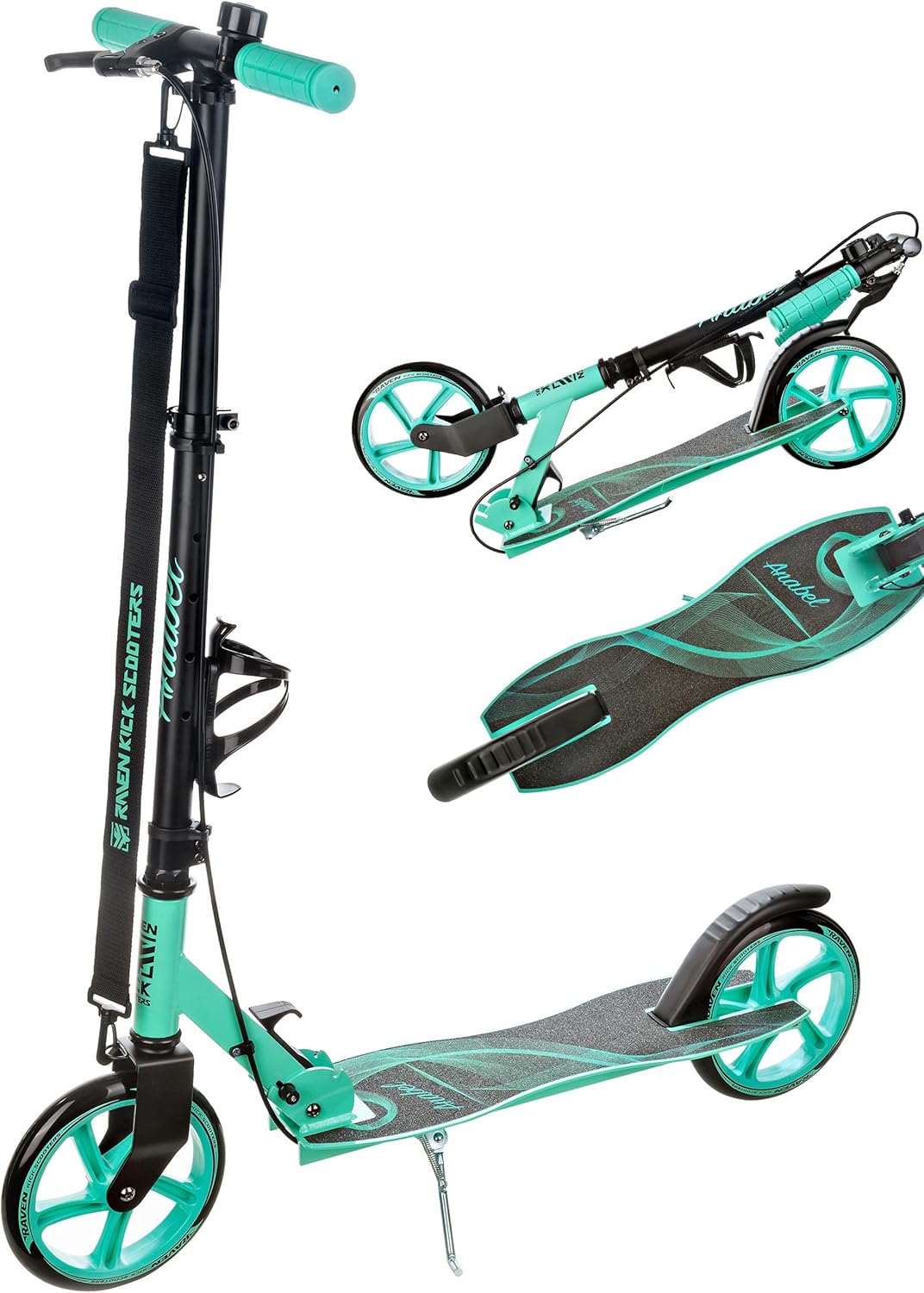 Raven Scooter, Roller, Tretroller, Kinderroller, 200mm mit Handbremse Anabel Black/Mint, Anabel Blac