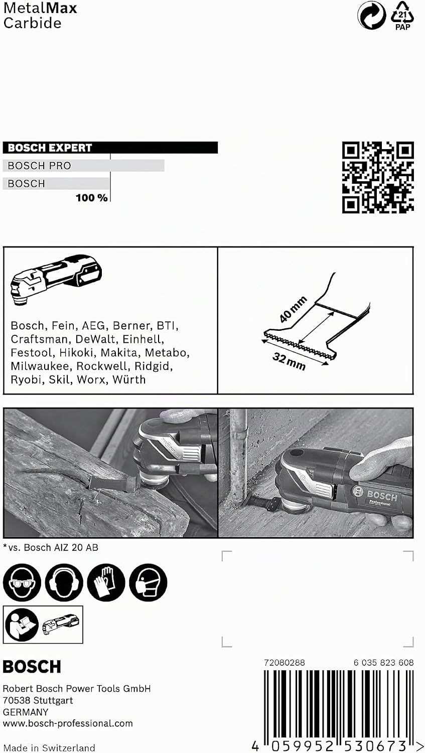 Bosch Professional 1x Sägeblatt Expert MetalMax AIZ 32 AIT (für Stahl, Edelstahl, Breite 32 mm, Zube
