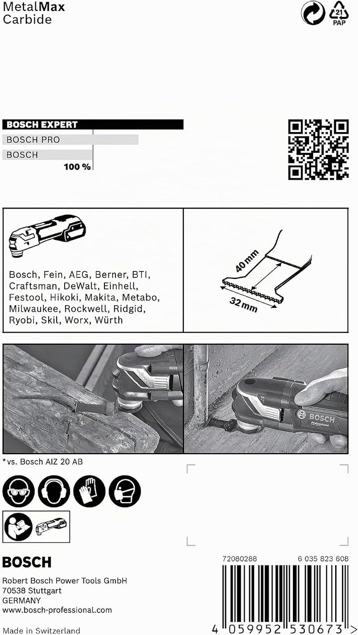 Bosch Professional 1x Sägeblatt Expert MetalMax AIZ 32 AIT (für Stahl, Edelstahl, Breite 32 mm, Zube