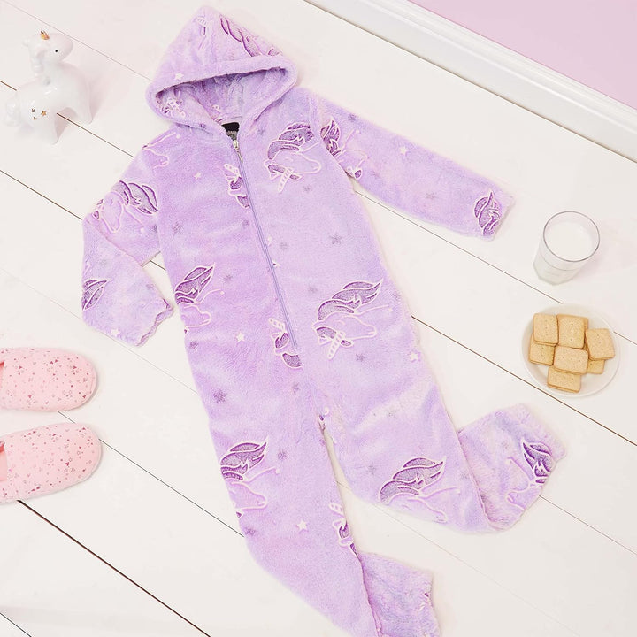Jumpsuit Kinder Einteiler Fleece Overall Onesie Kinder Mädchen Jungen 4-14 Jahre, Lila