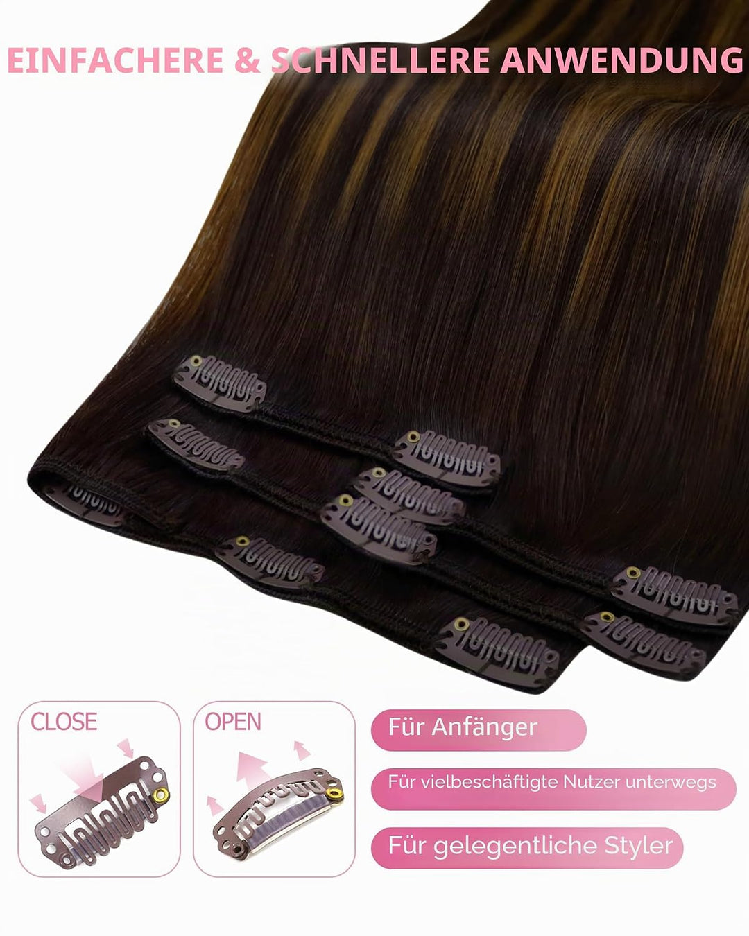 YoungSee 55cm Clip in Extensions Echthaar Ombre 120g Echthaar Extensions Clip Braun Echthaar Clip in