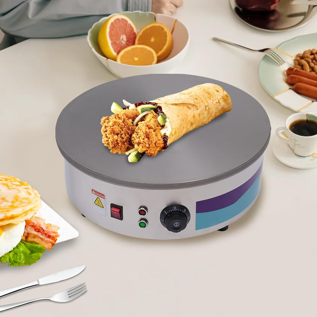 Crepes Maker, Crepesmaker mit 45cm Ø, Grosse Backfläche mit Teigverteiler und Wender aus Holz, Antih