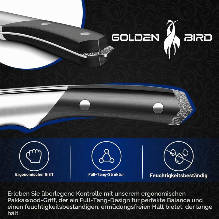 Golden Bird Damastmesser Kochmesser 10cm Gemüsemesser, Japanisches Schälmesser Obstmesser, Hergestel