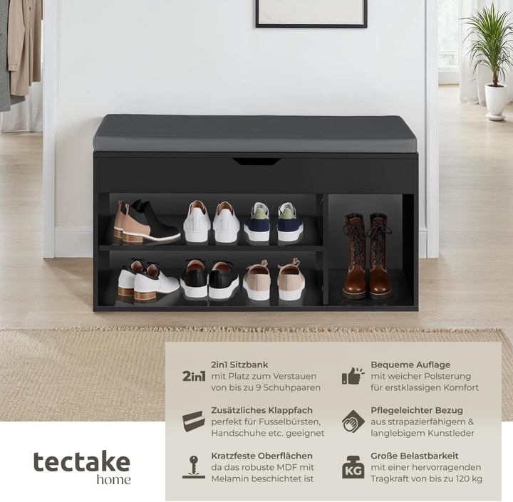 tectake® Sitzbank mit Stauraum, Schuhregal mit Sitzbank, 104 x 30 x 49 cm, Hocker mit Stauraum & Sch