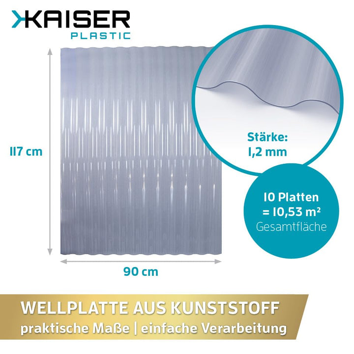 KAISER plastic® Wellplatte Sinus | Xtra Strong (PC) | Glatt und klar | 0,8mm Stärke | Welle 76/18 |