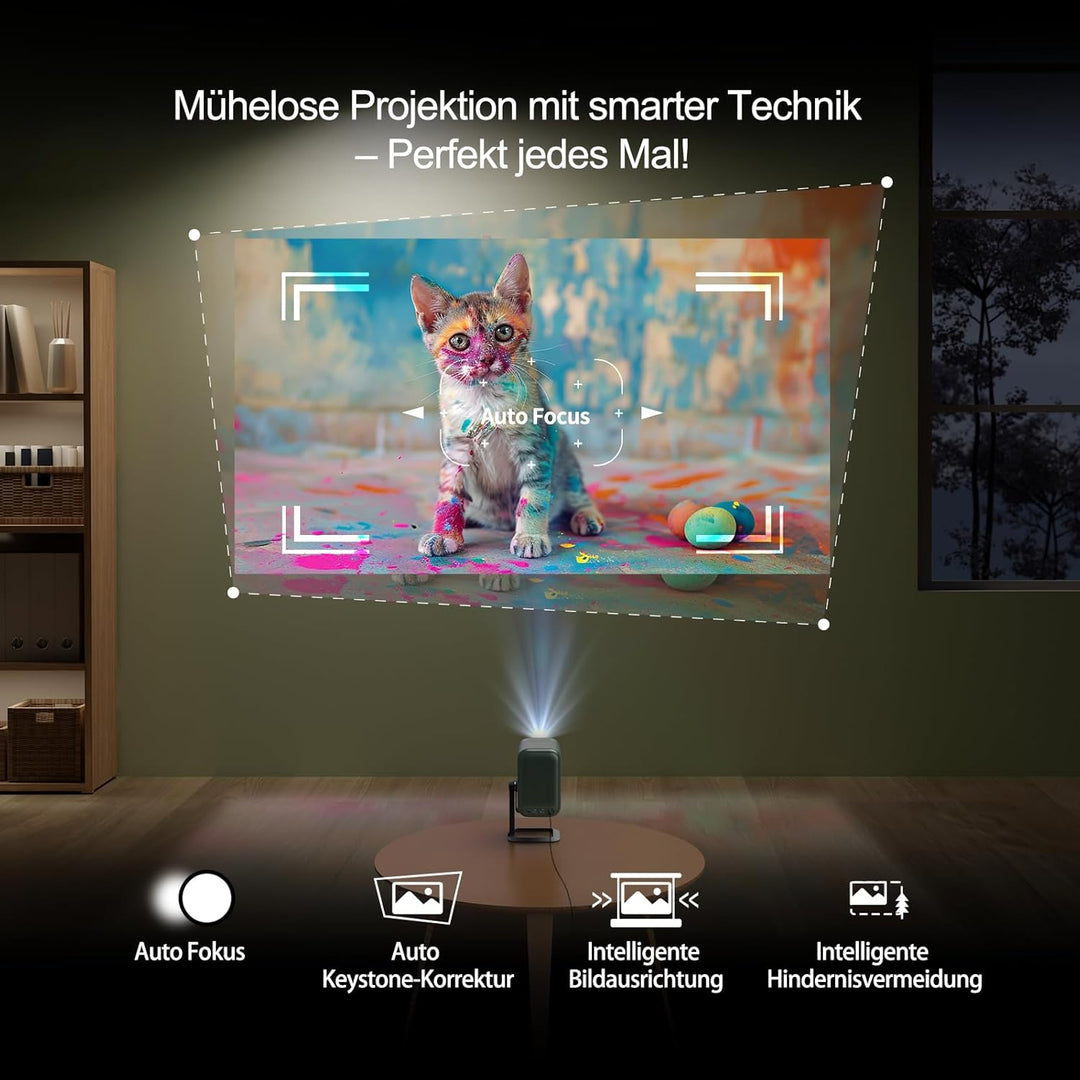 WEMAX Mini Beamer【Netflix Zertifiziert & Google TV】Tragbarer Projektor mit Ständer【4K Unterstützung